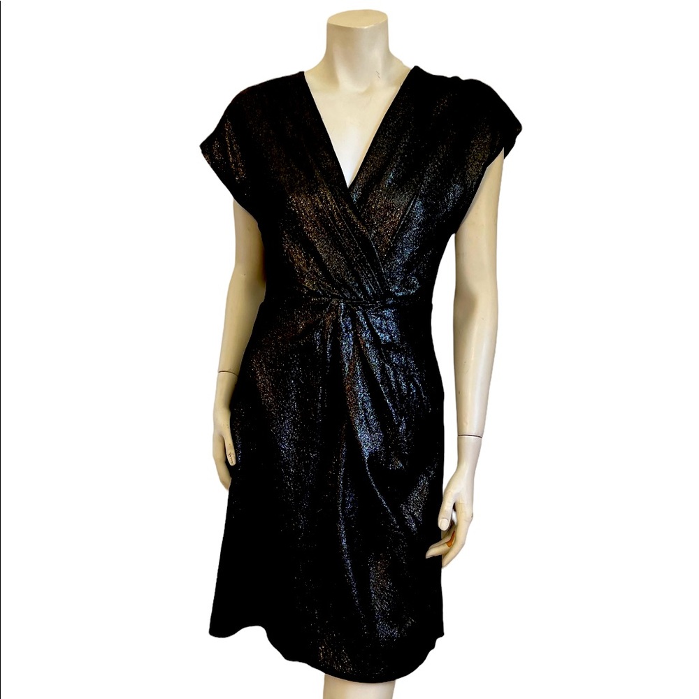 {J. Mendel} Paris Black Metallic Cocktail Dress V-Neck SZ 8